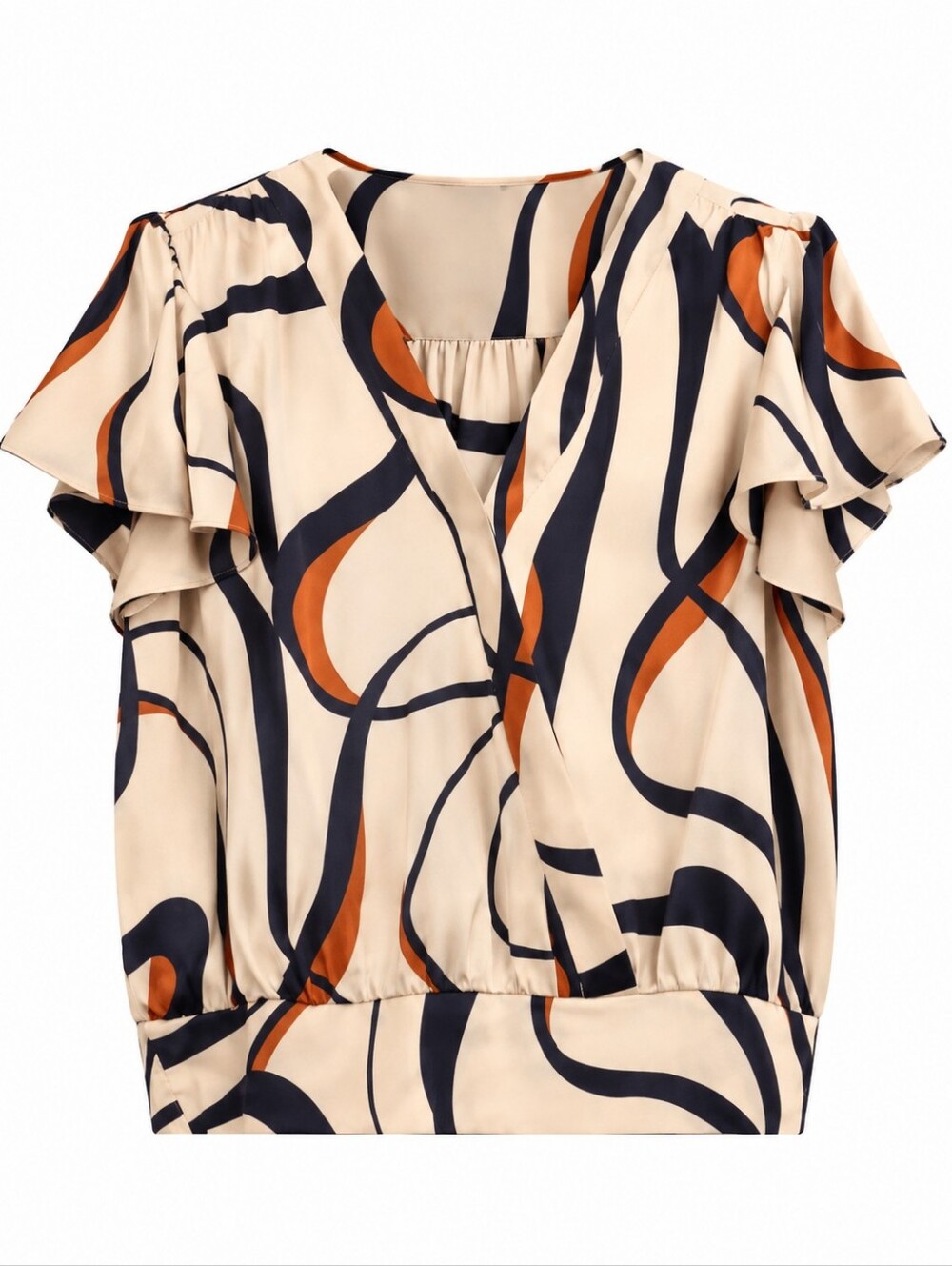 Nine West Cream Blouse with Navy & Rust Abstract Print
